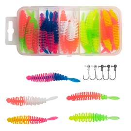 Trout Bait Rubber Fish Set, 30 Pieces Rubber Bait Trout with Jig Head UV Trout Bait Worm Artificial Bait Lures Fishing Accessories Trout