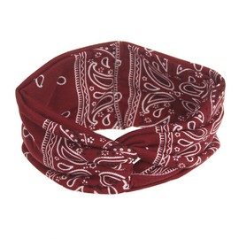 DINPREY Assorted Paisley Print Wide Bandana Knot Headbands Criss Cross Head Wrap Hair Band (Wine Red)