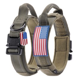 Reflective Tactical Dog Collar Adjustable for Training and Service K9 Dog Collar with Military Nylon Heavy Duty Metal Buckle and Control Handle for Medium and Large Dogs,1.5" Width Green L