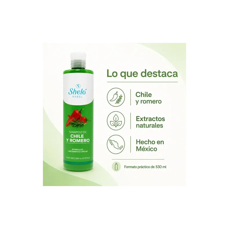 Shelo Shampoo Chile Y Romero Crece Cabello Caida Suaviza 530mL