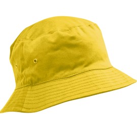 Childrens Cotton Bucket Hat/Sun Cap Kids 5-11 Years Boys or Girls, Yellow, 53cm