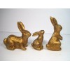 Ankyo Development Set Of 3 Gold Rabbits Family Figurines 5",