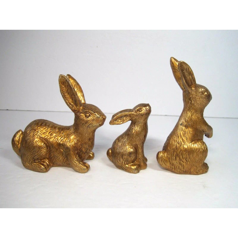 Ankyo Development Set Of 3 Gold Rabbits Family Figurines 5",