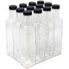 nicebottles Clear Glass Quadra Bottles, 250ml, Black Caps (8.5 Fl