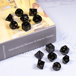 mookaitedecor 7-Piece Crystal Polyhedral DND Dice Set, Polished Tumbled Stones Dice for RPG MTG Table Games Home Decoration, Obsidian