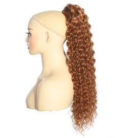 BALINGHAIR Deep Wave Ponytail Extension for Women 12 Inch Brown Curly Wavy Ponytail Hair Extensions Drawstring with Clips Short Synthetic Hairpiece for Daily and Party