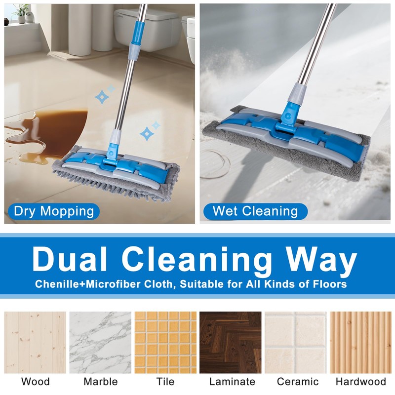 BITOPE Microfiber Dust Mop with Rotatable Flat Head, Professional Wet