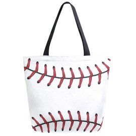 ZzWwR Chic Baseball Red Lace Extra Large Canvas Beach Travel Reusable Grocery Shopping Tote Bag Market Portable Storage HandBags