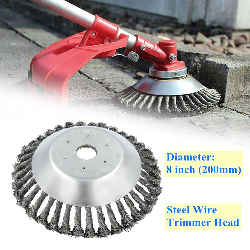 AILEETE 8'' Steel Wire Wheel Brush Weed Trimmer Head for