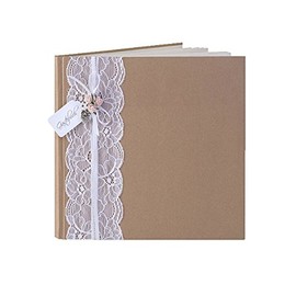Vintage Guest Book with Ribbon, Pink Rose and Silver Heart, 20 x 20 cm, 22 Pages