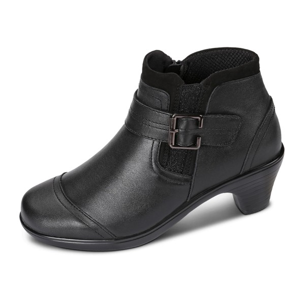 Orthofeet Women's Orthopedic Black Leather Emma Ankle Boots, Size 9 Wide