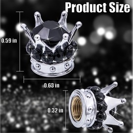 MEAJOO 4PCS Crown Bling Tire Stem Valve Caps, Crystal Diamond Car Wheel Tire Valve Caps Universal Copper Core Stem Covers for Cars, SUV, Trucks, Bikes, Motorcycles, Bicycles (Silver & Black)