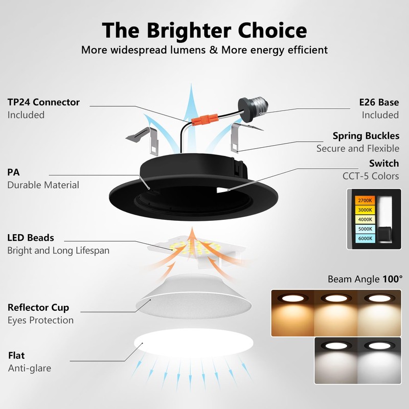 LVWIT 6 inch Black LED Recessed Lighting, Slim Can Lights,