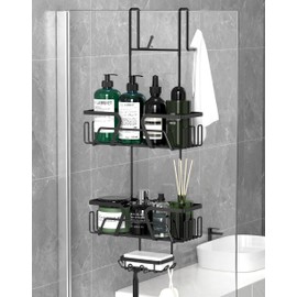 Daoun Daoun Shower Caddy Hanging, Shower Shelf No Drilling Shower Organiser Stainless Steel Rustproof with Soap Dish, 2 Tier Shower Storage for Razor Soap and Shampoo, Black