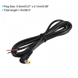 sourcing map 5.5mm x 2.1mm 90 Degree Right Angle DC Power Male Plug Jack to Bare Wire Open End Pigtail Power Cable Repair for Camera CCTV 1.5m Pack of 4