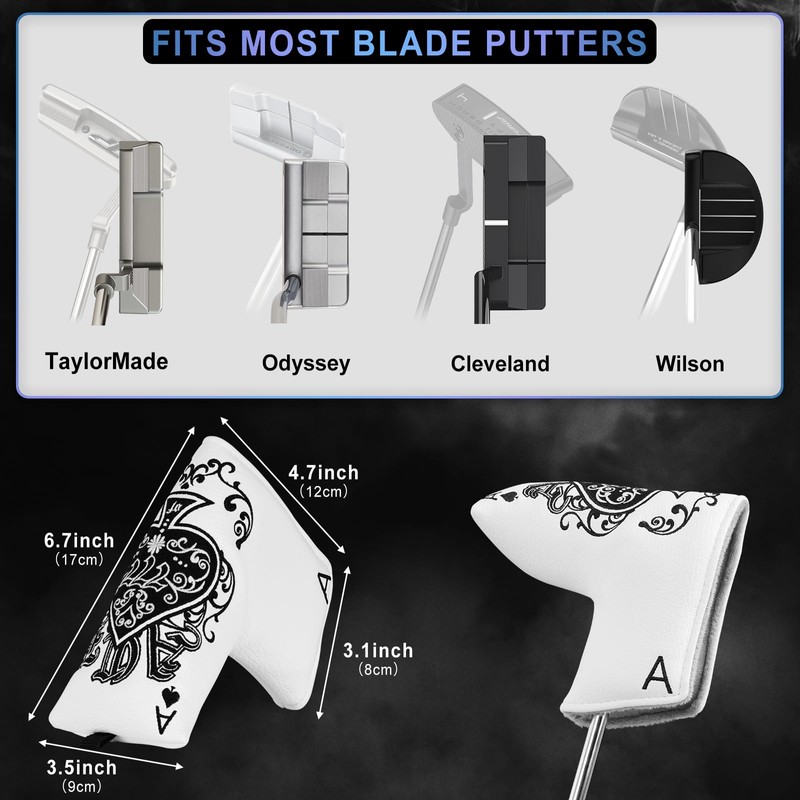 Golf Putter Blade Club Head Cover Pingtype Magnetic White PU