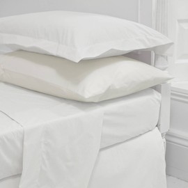 Sapphire Collection Percale Cotton Rich 180 Thread Count Non Iron 25cm 4 FT Small Double Fitted Bed Sheets (4FT, White)