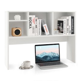 HOMGX Desk Hutch, Countertop Storage Organizer with 4 Shelves, 2-Tier Display Rack for Computer Desk, Multipurpose Wood Hutch Organizer, Desktop Bookshelf for Dorm, Office, Home, White