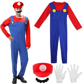 Shengruili 4 Piece Luigi Costume Set, Luigi Costume, Bros Cosplay Costume, Women, Men, Boys, Girls Outfit for Christmas, Carnival, Fancy Dress Costumes