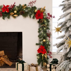 Barton 6' Christmas Garland w/Pinecones Pre-Lit LED Home Fireplace Battery Powered Indoor Outdoor Winter Holiday Artificial Xmas