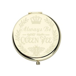AKTAP Bee Gifts Always Be Your Own Queen Compact Mirror Animal Insect Lover Pocket Makeup Mirror Sweetly Keepsake for Queens (Queen B Gold Mirror)