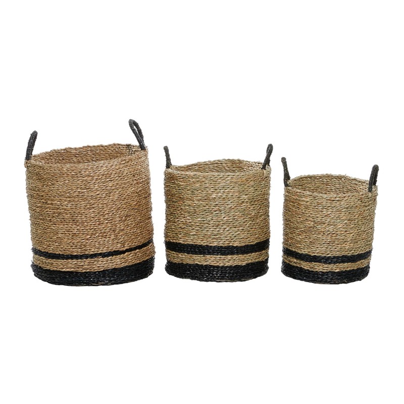 Deco 79 Seagrass Handmade Decorative and Functional Storage Basket Two-Toned