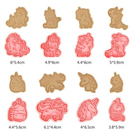 Unicorn Cookie Cutter Set, 8 Pieces Children's Cookie Cutters, Animals, 3D Children's Cookie Cutters, Unicorn, DIY Embossing Moulds for Fondant, Pastry