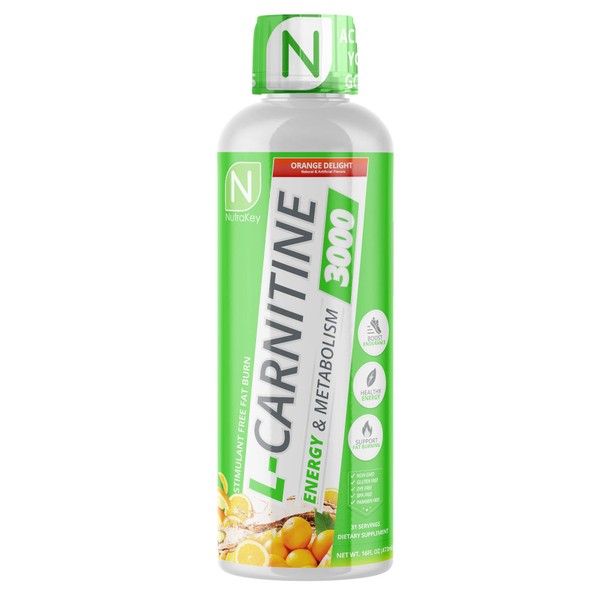 NutraKey L-Carnitine 3000mg, No Sugar, Gluten Free, Turn Into Fuel, (Orange Delight) 31 Servings