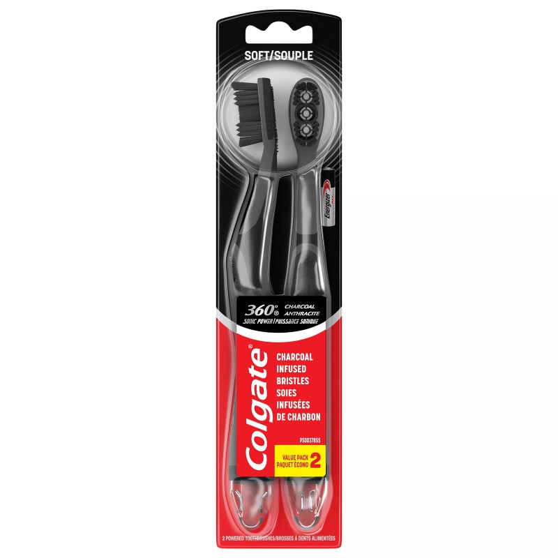 Colgate 360 Soft Charcoal Battery Powered Toothbrush, Sonic Toothbrush, 2