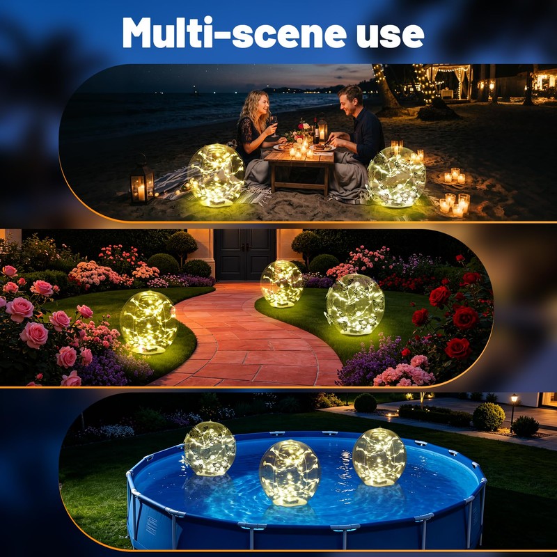 2 Pack Floating Pool Lights Solar Powered 14 inch Pool