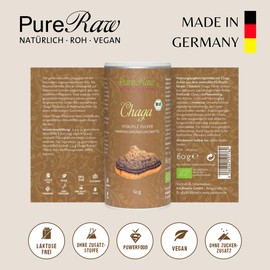 Organic Chaga Mushroom Powder Raw Food Quality, Finely Ground Chaga Mushroom Powder for Chaga Tea, Vital Mushrooms Coffee Replacement, Mild Taste, Chaga Powder Bottled and Controlled in Germany |