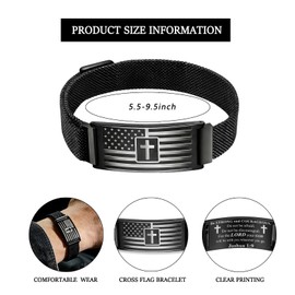 RINHOO American Flag Christian Cross Bracelets For Men Engraved Bible Verse Bracelets Stainless Steel Christmas Stocking Stuffers Jewelry (Black-Philippians 4:13)