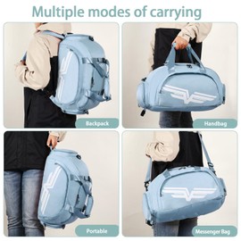 FIORETTO 30L Sports Gym Bag with Wet Pocket & Shoe Compartment, Sports Holdall Backpack for Men Women Light Blue