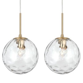 ALICE HOUSE 2 Packed 8-inch Modern Kitchen Island Pendant Lights, Hammered Glass, Gold Farmhouse Pendant Lighting, Brushed Brass Hanging Light Fixtures for Bathoom, Entryway and Hallway AL4201-P2