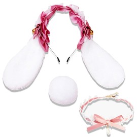 LaVenty Pink Furry Bunny Ears Headband Bow Choker Hair Clips Kawaii Lolita Anime Theme
