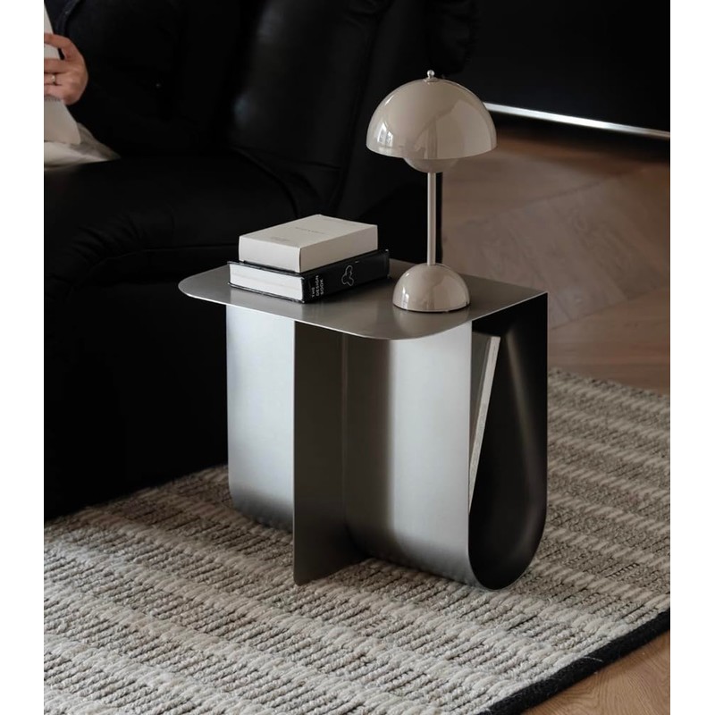 Modern Stainless Steel Side Table,Minimalist Storage Coffee Table(Silver)