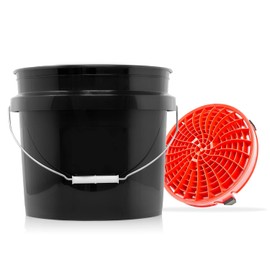 detailmate Car Wash Set: Wash Bucket 3.5 Gallon (12 L) Black with Detail Guardz Dirt Lock Wash Bucket Insert Red for Scratch-Free Hand Wash