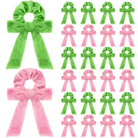 Knitgrip 24 Pcs Pink and Green Hair Scrunchies Good Witch and Princess Party Favors Crown Witch Hair Accessories Elastic Bobbles Ropes Wizard Movie Fan Gifts for Women Friendship(Bow Style)