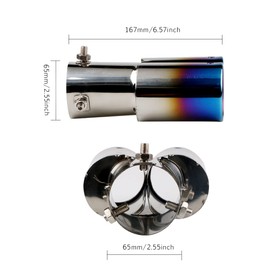 Sakali Universal Dual Exhaust Tip Stainless Steel Polished Muffler Tail Bolt-On Double Outlet Tail Pipe Universal Fit Pipe Diameter 1.5" to 2.25" (Burnt Blue,Straight)