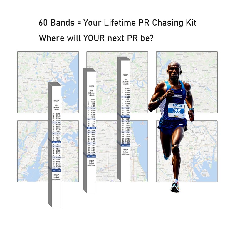 FIOTCEL 60pcs Marathon Pace Bands - 3 Time Goal Designs