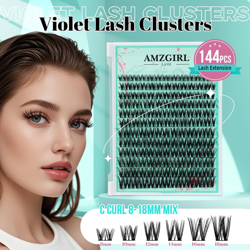 Cluster Lash Extensions 144PCS D Curl Eyelash Clusters with Premium