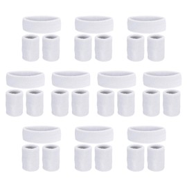 PATIKIL Sweatbands Headband Wristband, 10 Set/30Pcs Sweatband Terry Cloth for Sports Basketball Tennis Athletic Gym Working Out, White