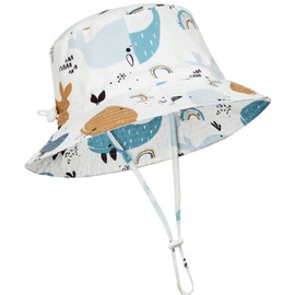 Baby Sun Hat Toddler Bucket Hats Summer Sun Protective Kids Beach Hats Wide Brim Outdoor Camping Hat for Boys Girls Whale White 2-4T