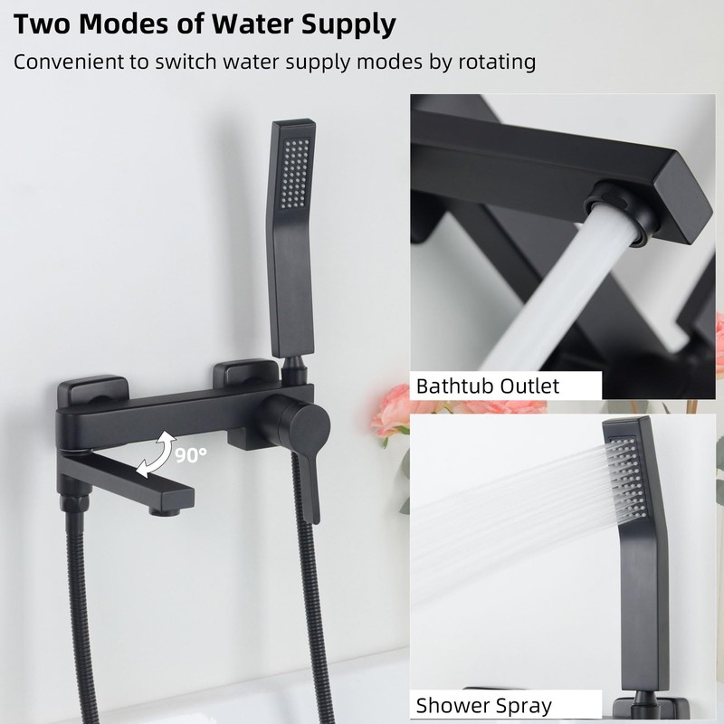 PHASAT Wall Mount Tub Faucet with Hand Shower, 6 Inch