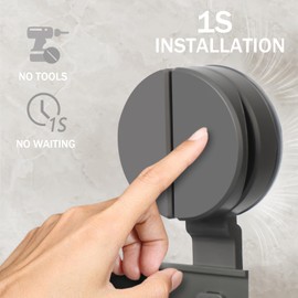 LURICO Suction Cup Shower Shelf No Drilling with 4 Hooks, 32 cm Long, 10 kg Load Capacity, Shower Shelf Suction Cup with Removable and Rustproof Shampoo Holder - Grey