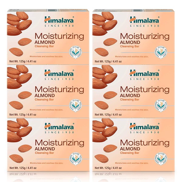 Himalaya Moisturizing Almond Cleansing Bar, Face and Body Soap for Soft Skin, 4.41 oz, 6 Pack