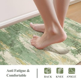 Collive Kitchen Mats Cushioned Anti Fatigue, Modern Abstract Non Slip Kitchen Floor Mat Waterproof Green Sink Rug 2 Piece, Comfort Desk Standing Rugs for Bedroom, Office, Laundry, 17"x29"+17"x47"