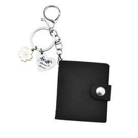 Photo Album Photobook Keychain Pu Photo Storage Bag Key Holder 10 Pockets Picture Holder Keychain Engraved Heart Bloom Key Chain Remembrance Sympathy Gift for Women Men Loss Loved 2Inch