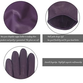 Harssidanzar Half Palm Gloves,Womens Lambskin Leather Half Palm Short Unlined Spring Gloves GL011,purple,Size L