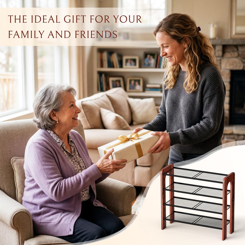 Wooden 4-Tier Shoe Rack, Free Standing Shoe Storage Organizer with